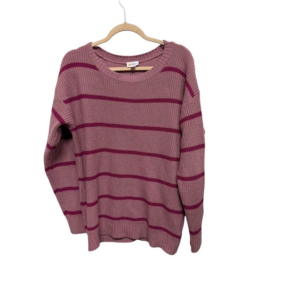 LuLaRoe Simply Comfortable Striped Knit Sweater Women's XL Mauve Burgundy